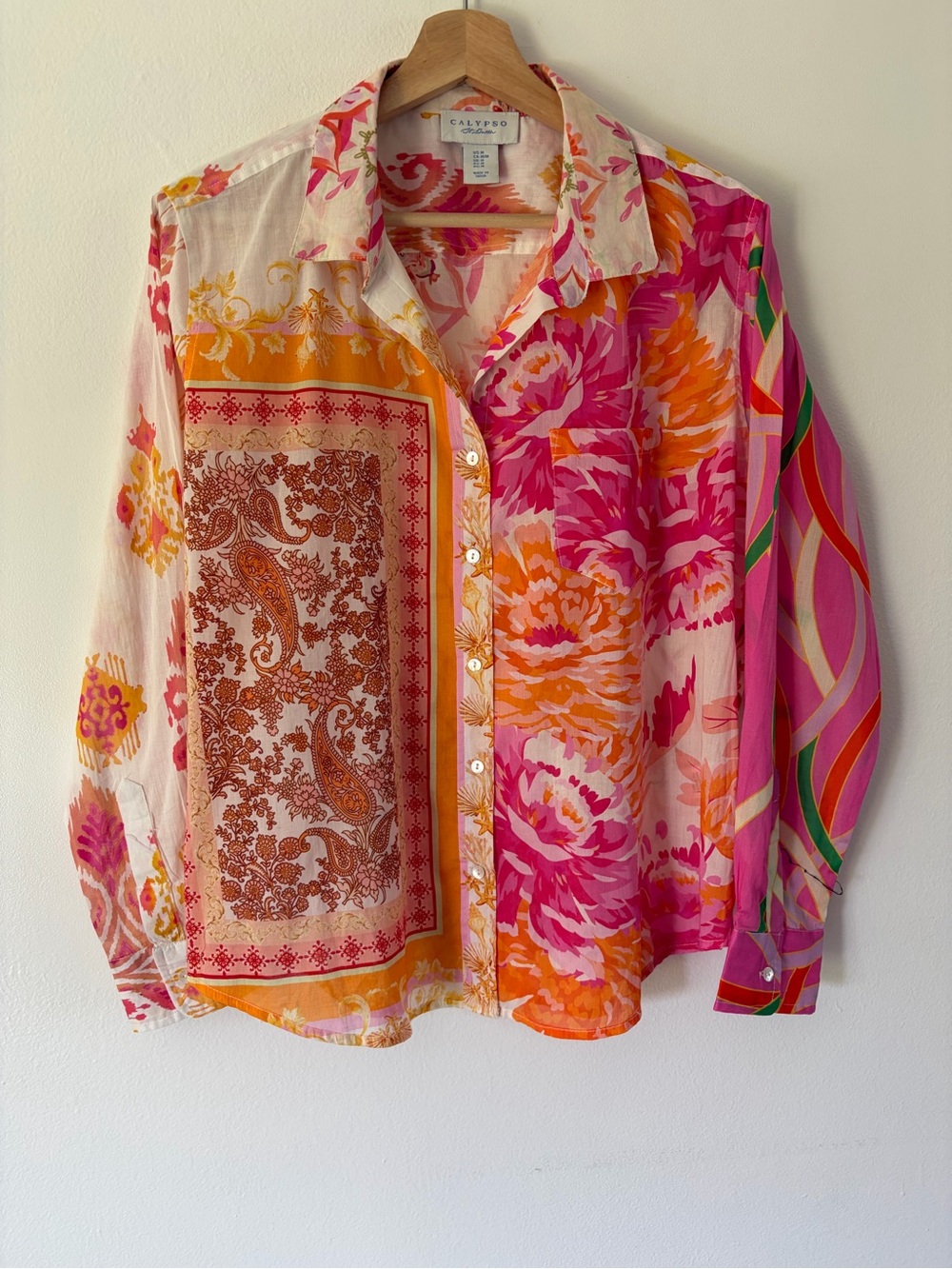 Calypso St. Barth Multicolor Mix Print Button-Up Lightweight Cotton Shirt